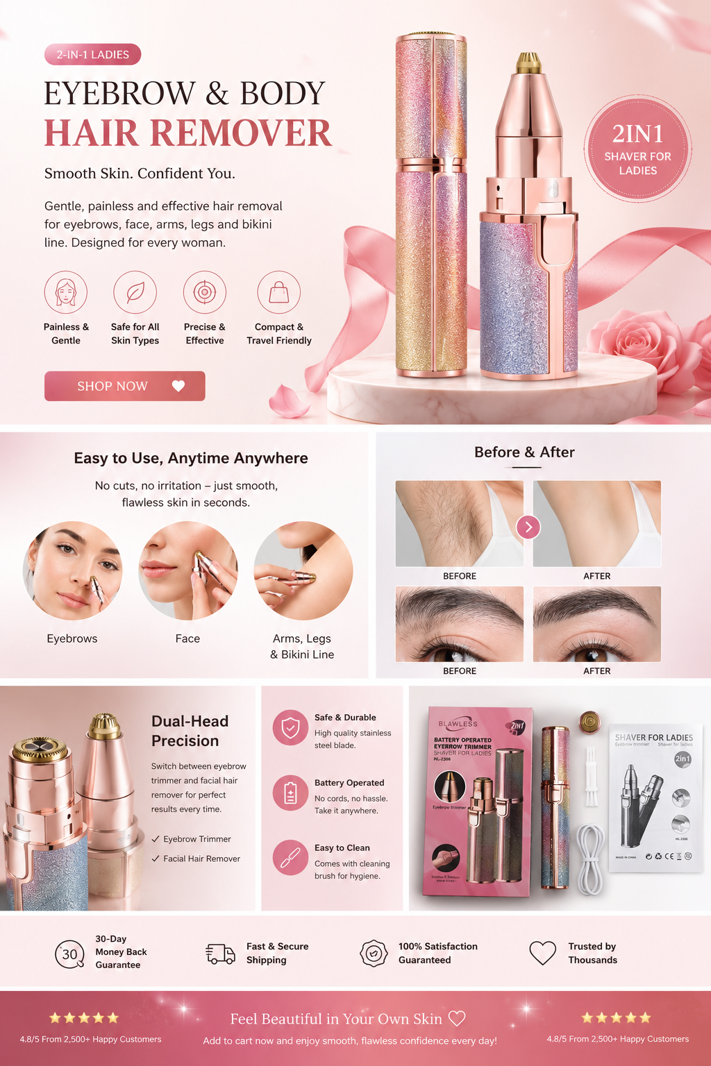 2-in-1 Rechargeable Ladies Hair Remover & Eyebrow Trimmer