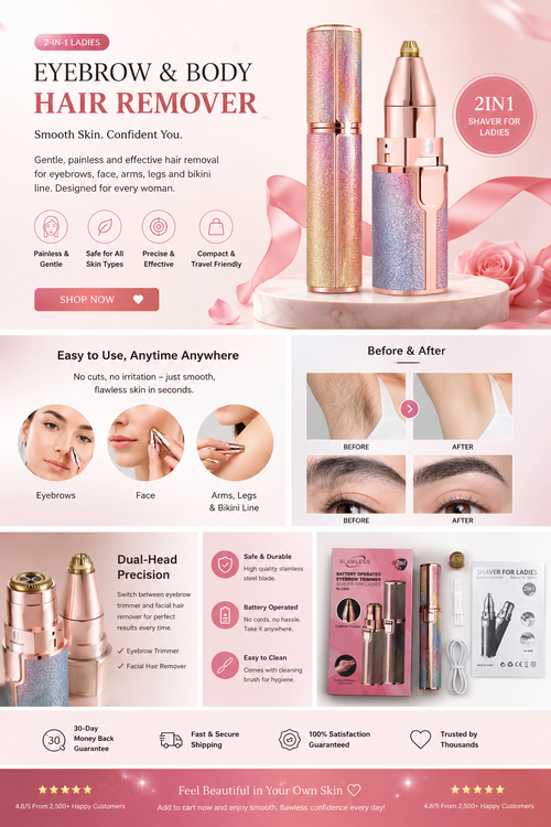 2-in-1 Rechargeable Ladies Hair Remover & Eyebrow Trimmer