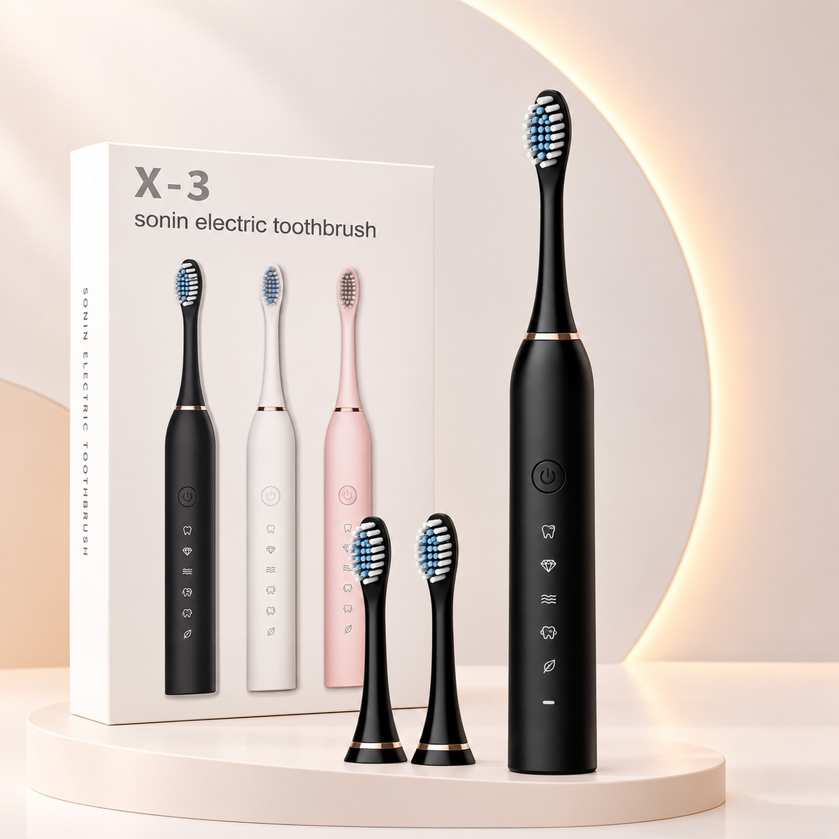 X-3 Sonic Electric Toothbrush with Extra Brush Heads – Rechargeable & Deep Cleaning